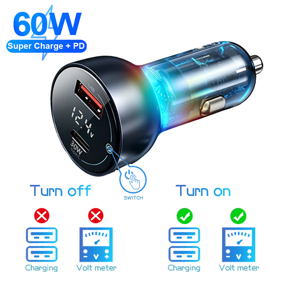 Type C Multiport Adapter - Carregador Digital para Carro 60W PD+QC3.0