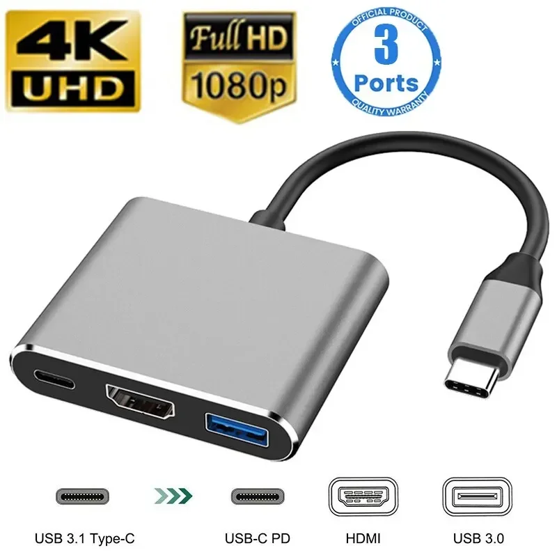Type C Multiport Adapter - Adaptador multiporta 3 em 1 tipo